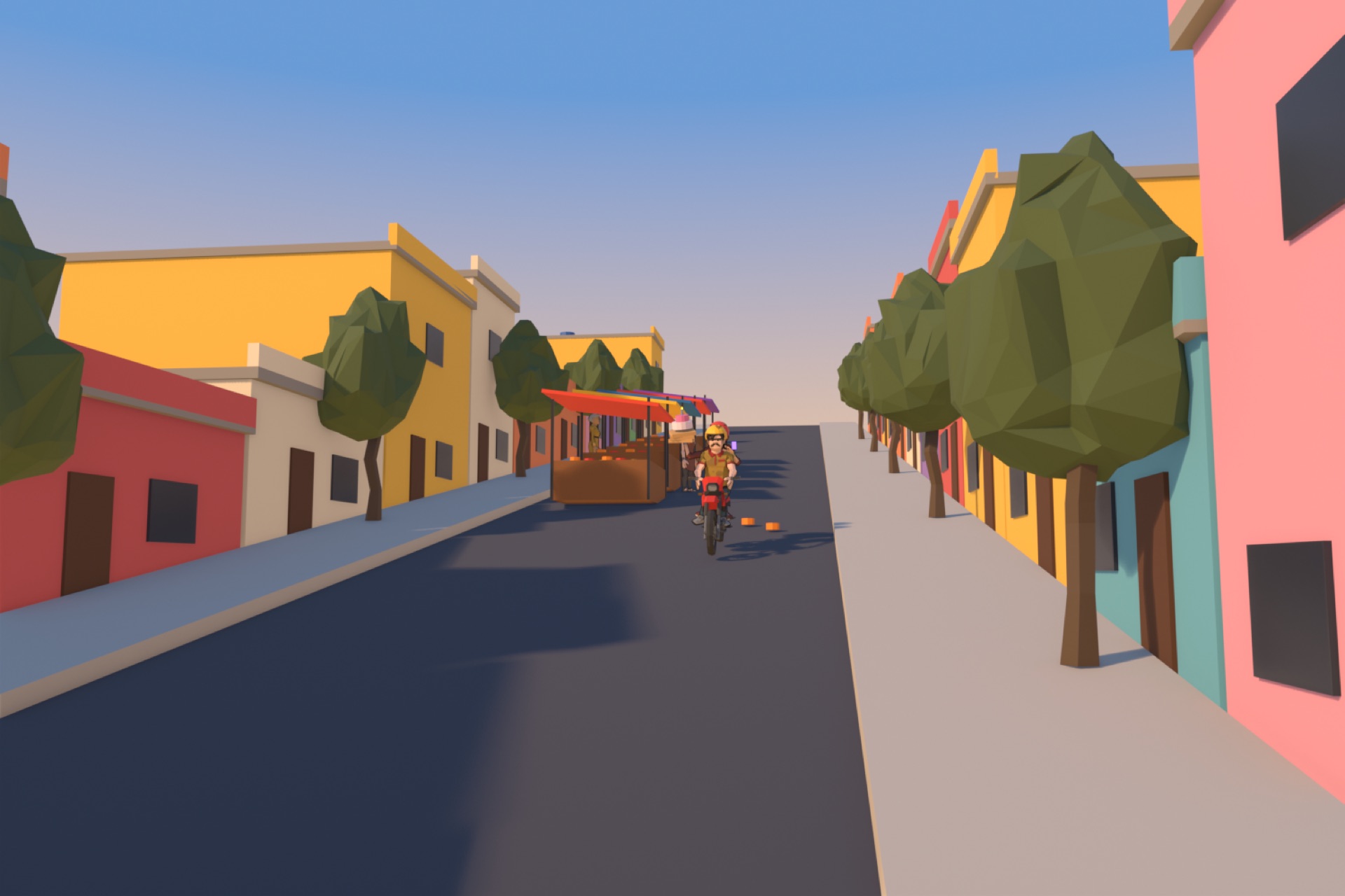 A ladeira da Vila com a feira e a moto subindo